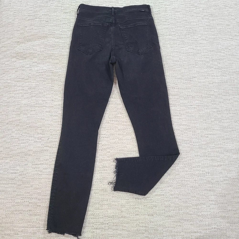 MOTHER The Stunner Ankle Step Fray Jeans Black 26 Skinny Slim Denim